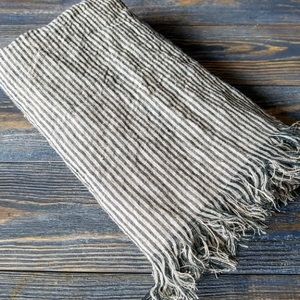 Fringed Striped Linen Throw Blanket